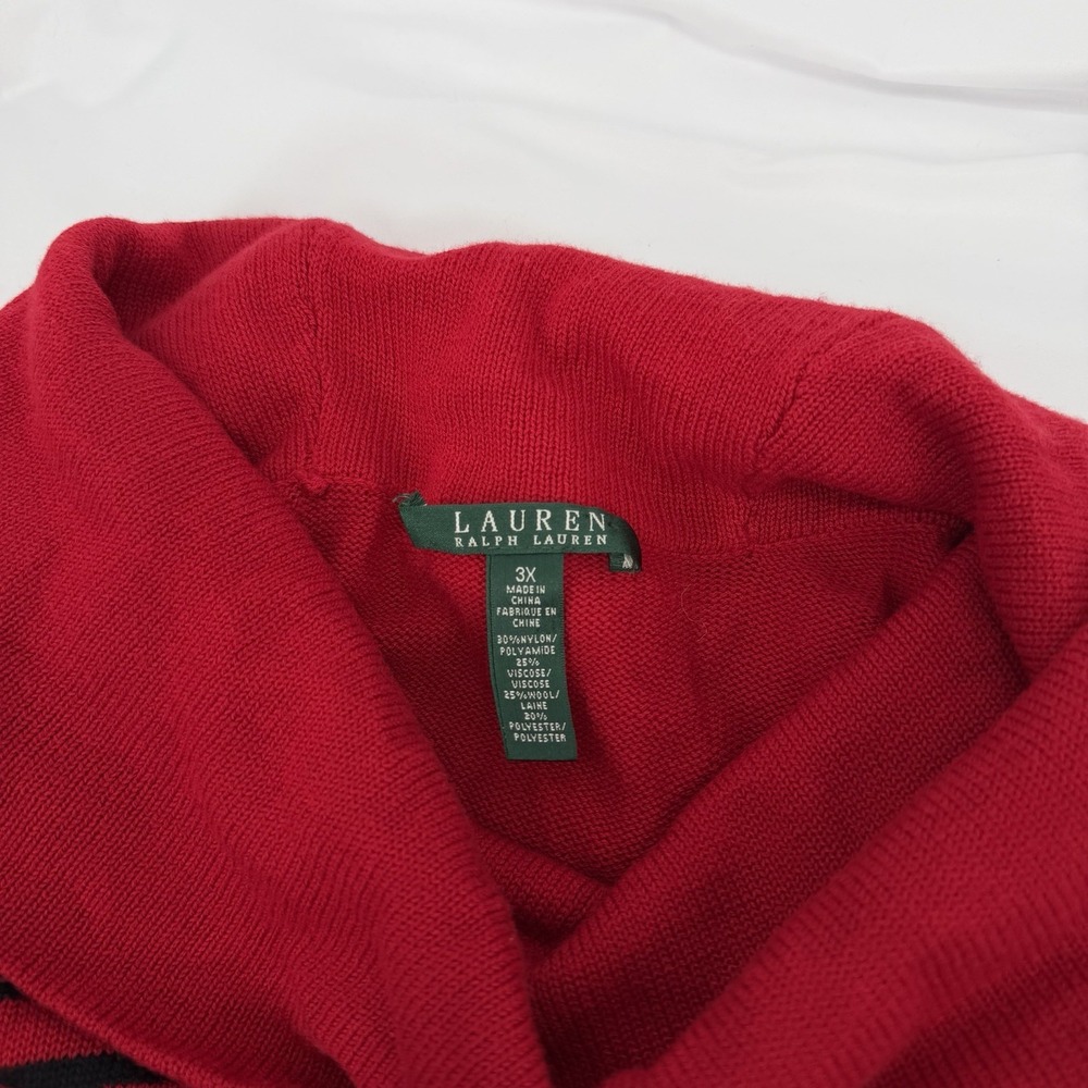 Lauren Ralph Lauren Sz 3X Red Black Striped Wool‎ Blend Cowl Neck Tunic Sweater - Picture 5 of 8